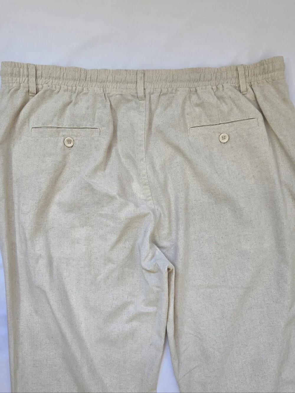 COOFANDY Linen Blend Drawstring Pants Men's 3XL Beige Wide Leg Casual Beach